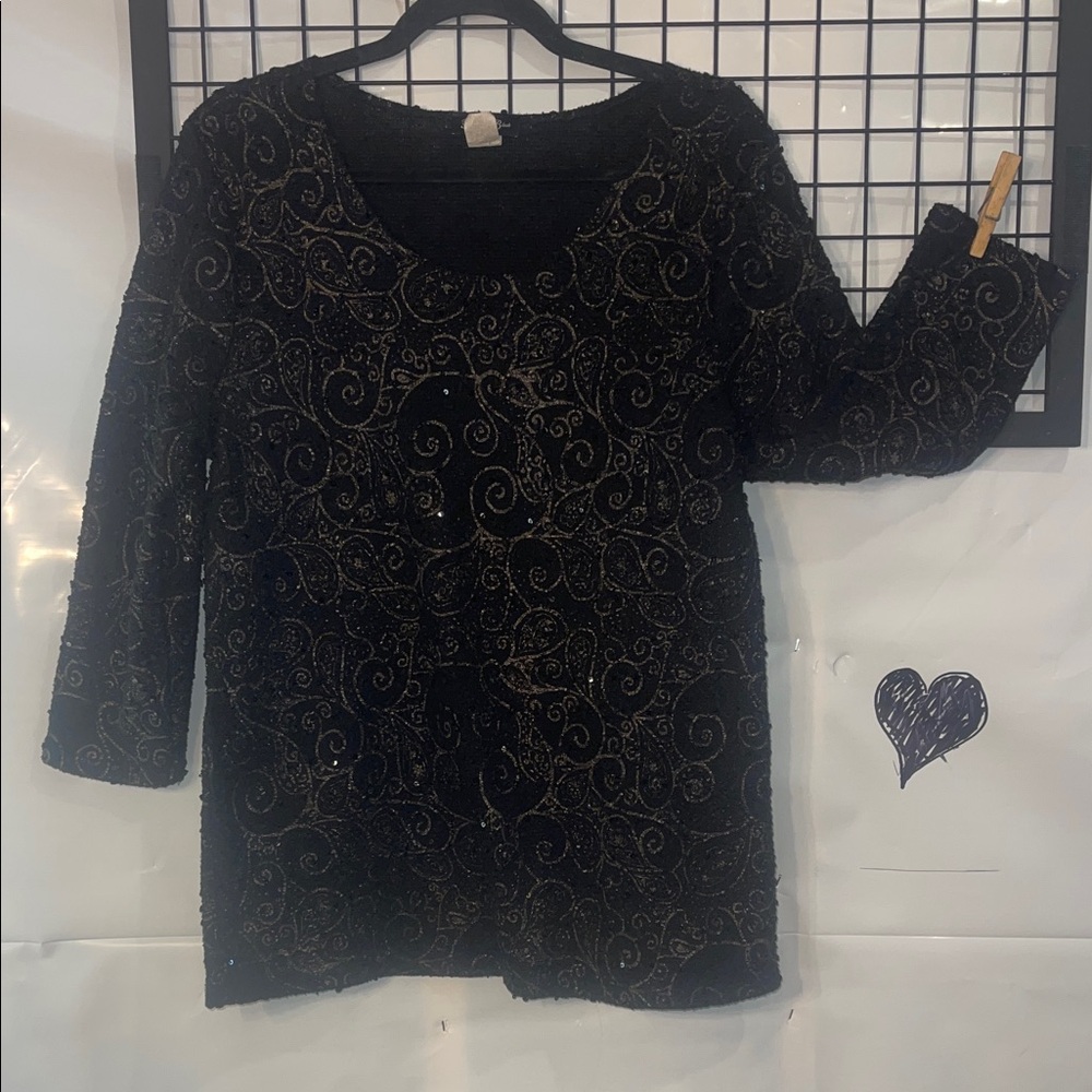 Brittany Black and Gold Embellishment Textured Knit Top